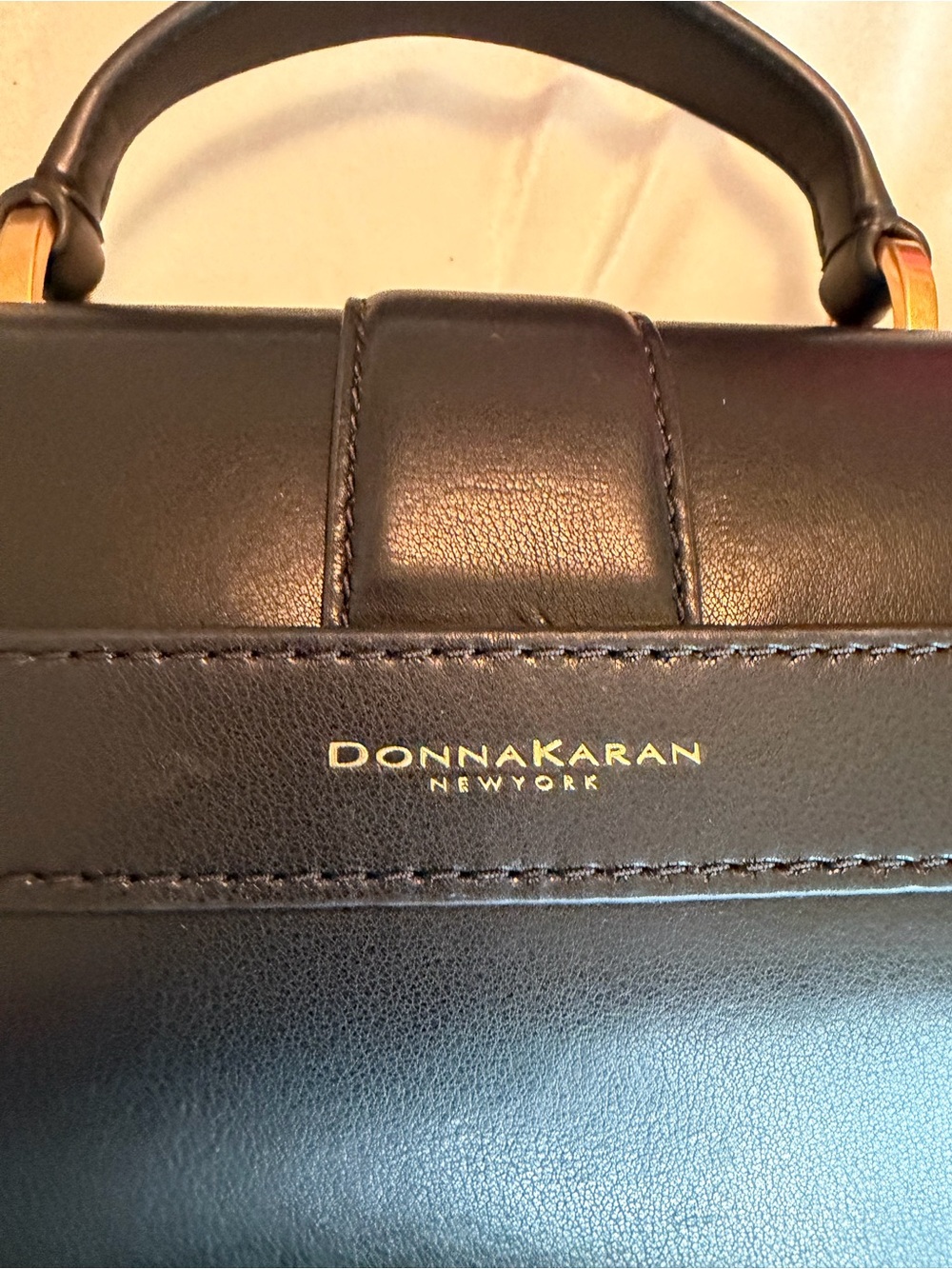 Donna Karan Black Leather Top-Handle Shoulder Bag, Gold Hardware, detachable str - Picture 3 of 11